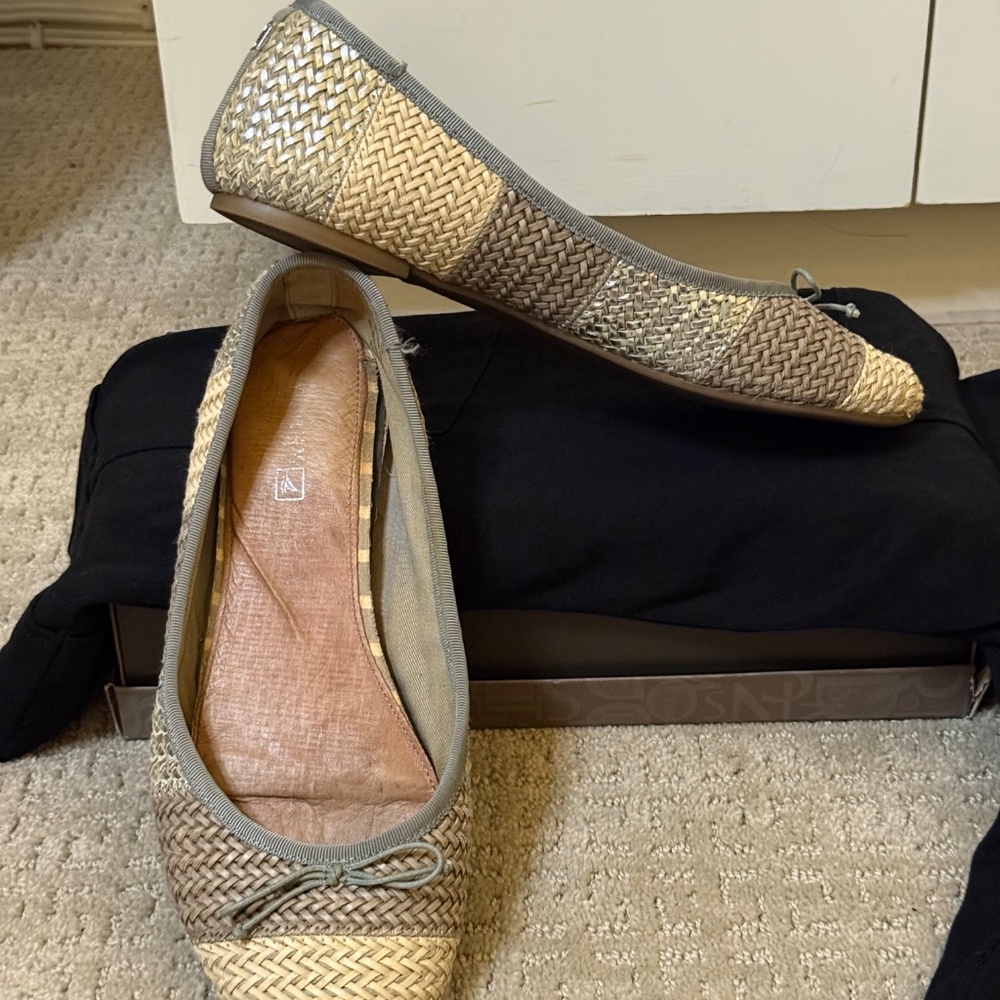 Sperry Woven Ballet Flats (Size 10) Tan Gray Raffia Straw Colorblock - Picture 2 of 10